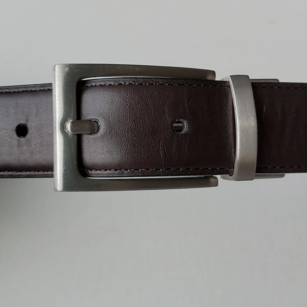 NORDSTROM Youth Reversible Black Brown Belt Silvertone Buckle Size 28